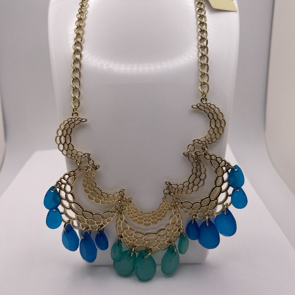 Stony Multi-color Gold Necklace, Blue and Teal